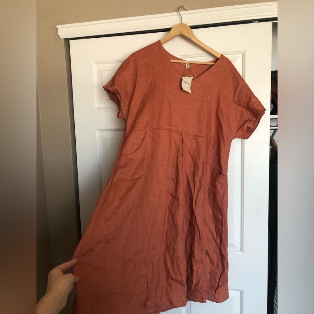 100% Linen Burnt Orange Dress